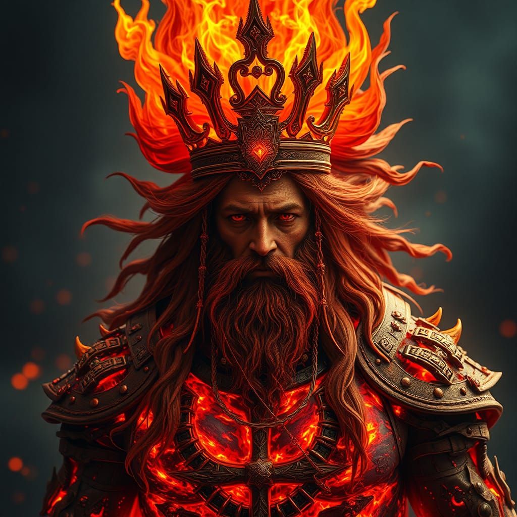 Iranian Fire God Atar in Lava Suit: Hyper-Realistic