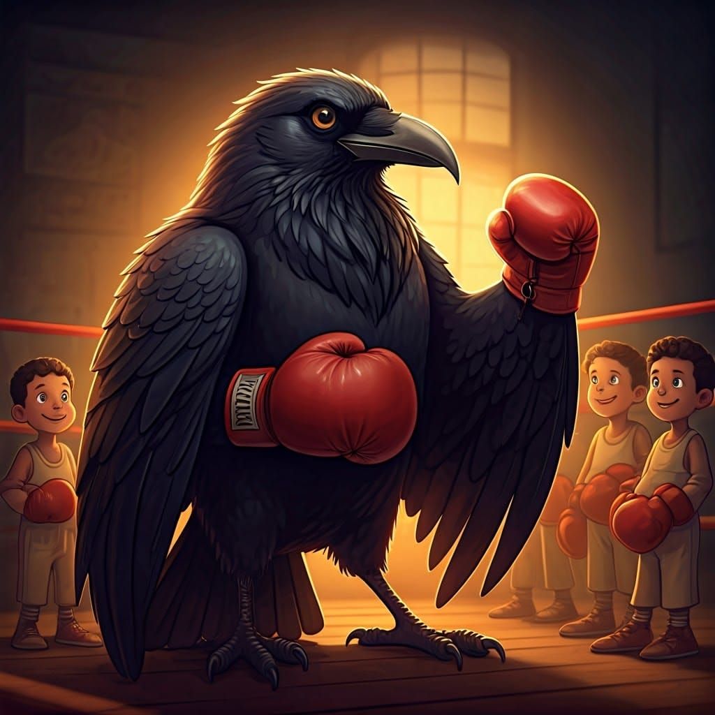 Vintage Boxing Gym, A Charismatic Raven Teaches Young Boxers