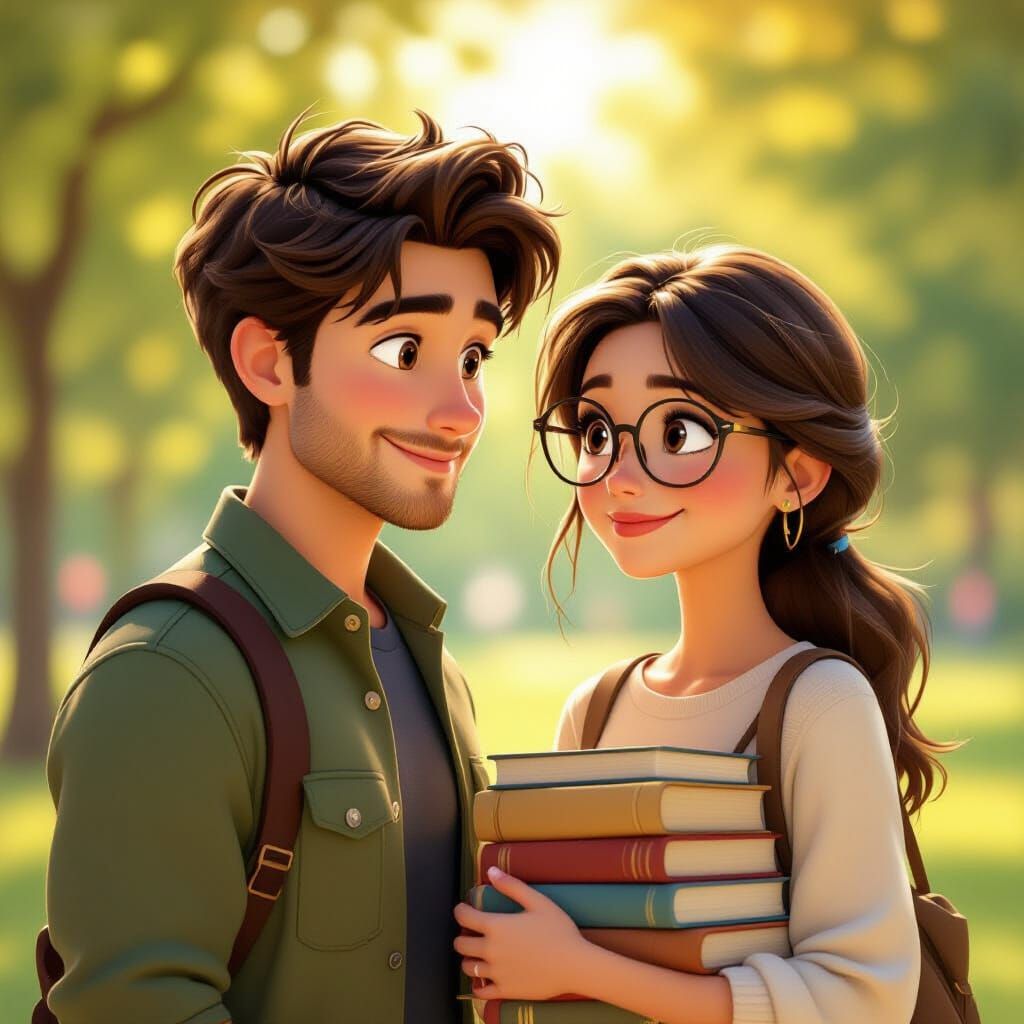 Romantic Park Scene: Man Adoringly Gazes at Woman