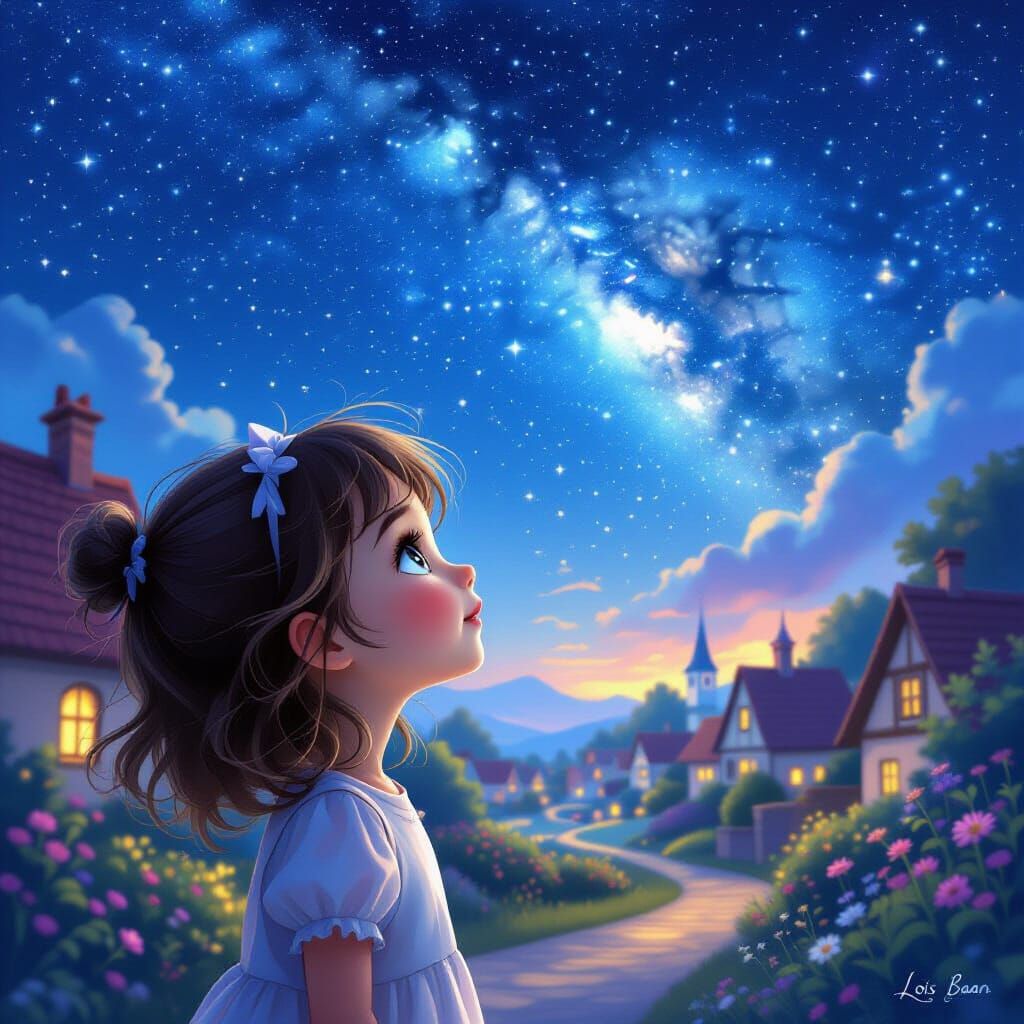 Luna's Celestial Wishes Under a Dreamlike Night Sky