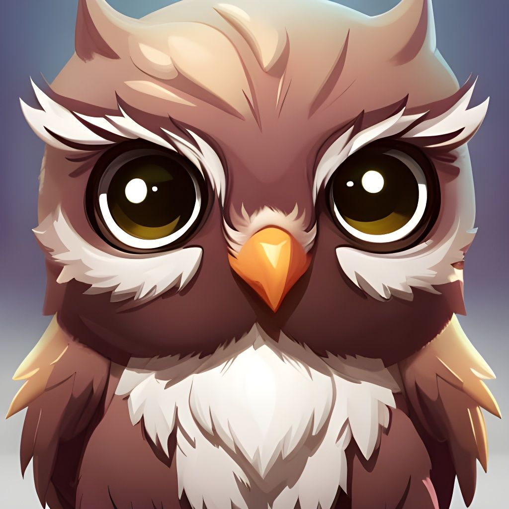 Chibi Baby Owl Portrait in Digital Illustration Style