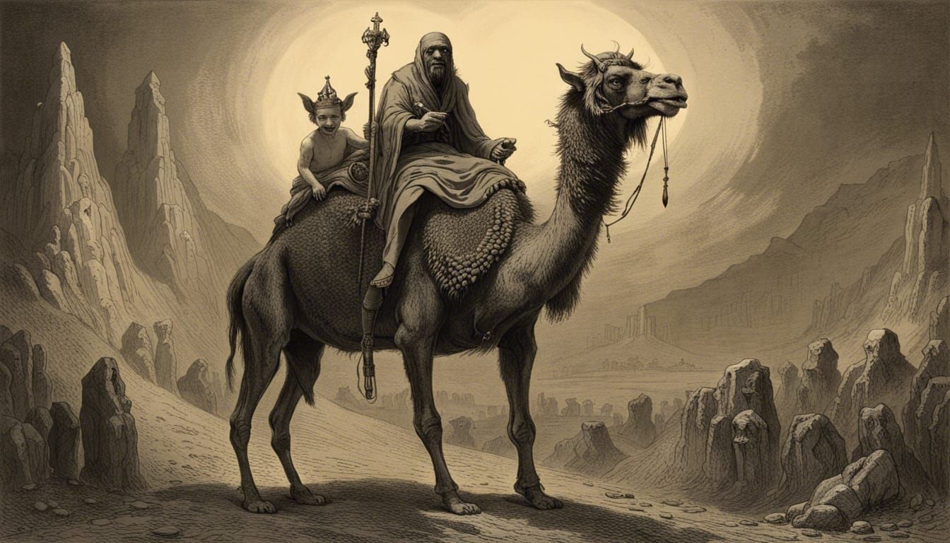 Demonic Rider on Camel in Dark Fantasy Style