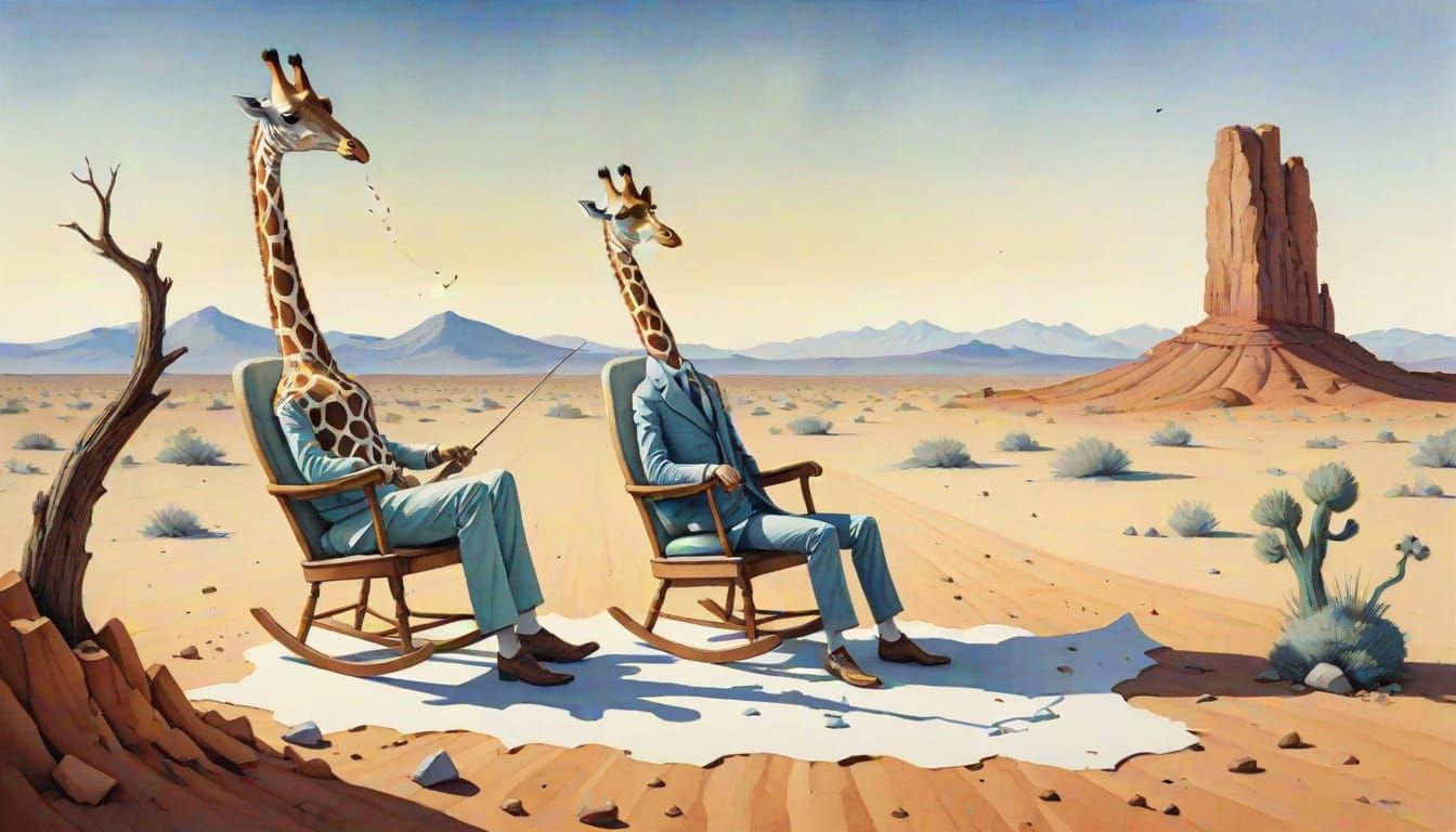 Surreal Giraffe Knits in Desert, Dalí Inspired