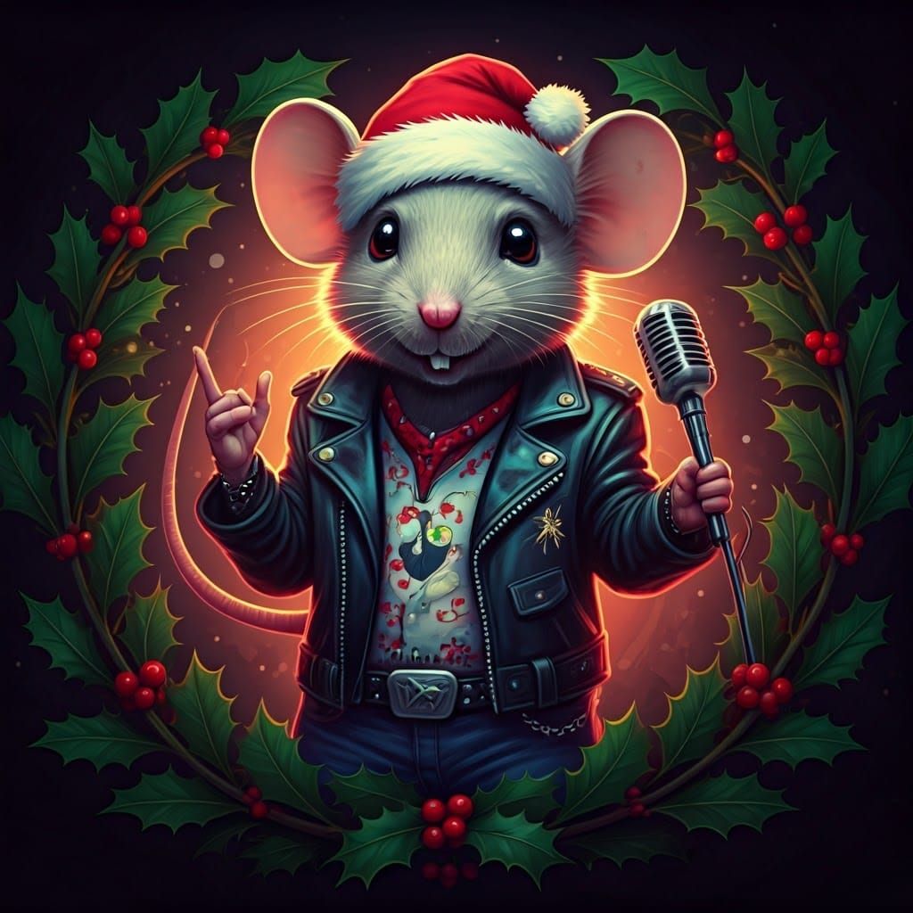 Rockstar Mouse in a Festive Christmas Scene