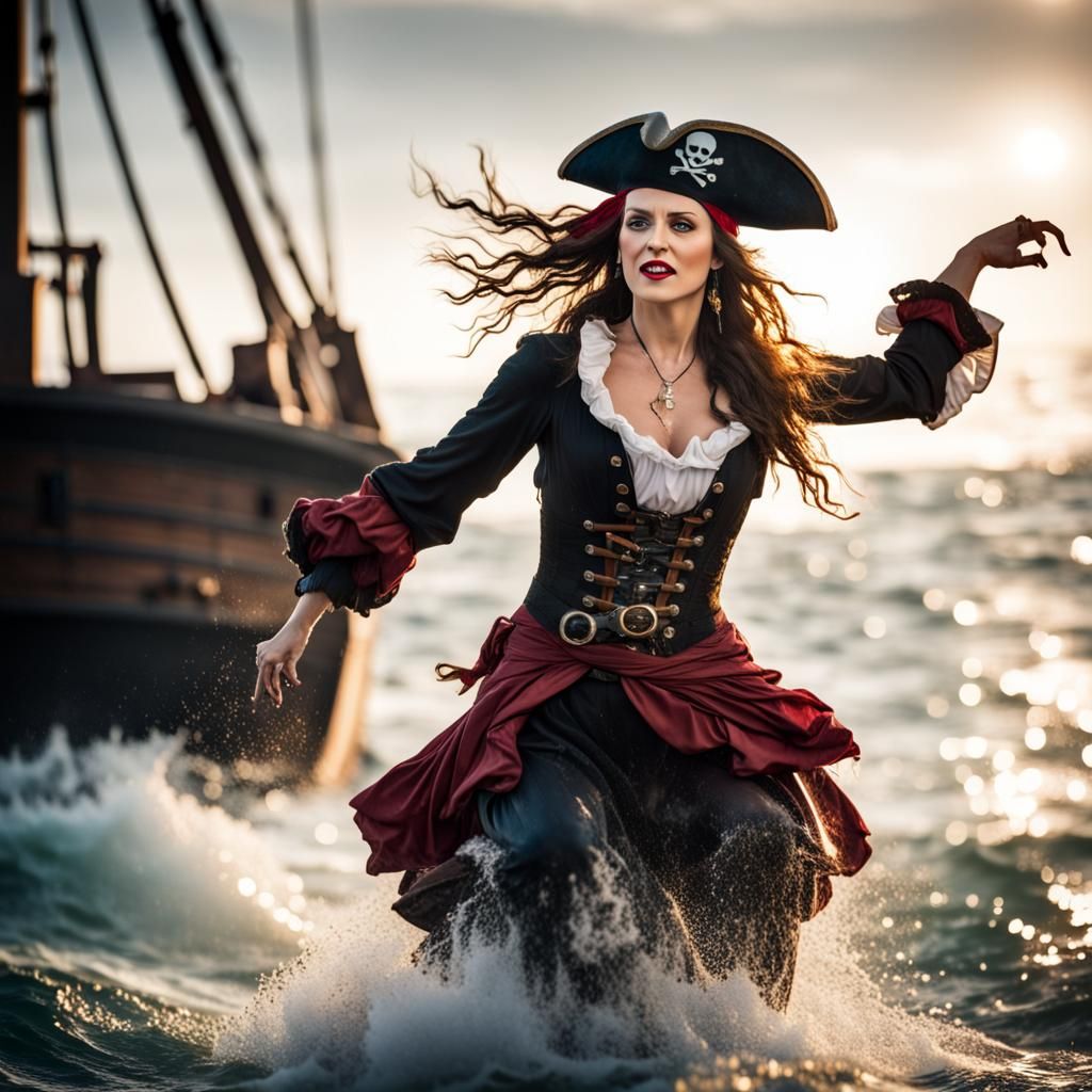Pirate Woman Dancing on Sinking Ship