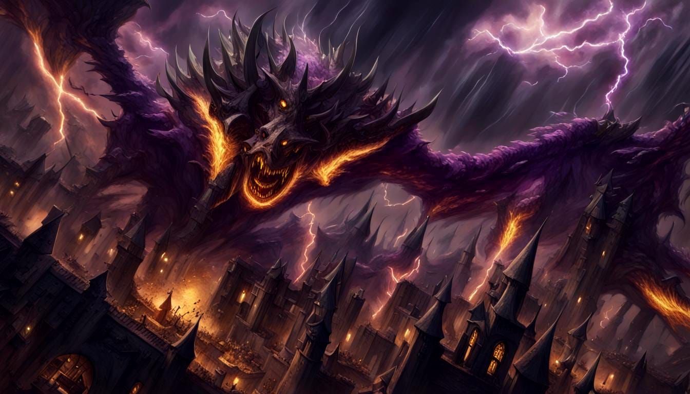 Giant Monsters Attack in Medieval Dark Fantasy Style