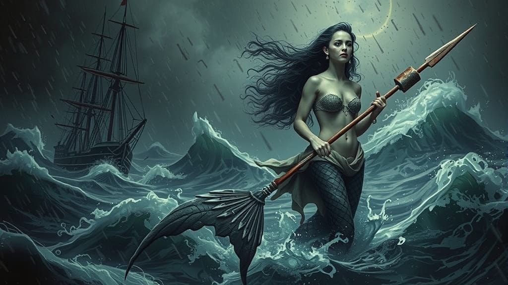 Mysterious Mermaid on Distressed Ship in Raging Sea