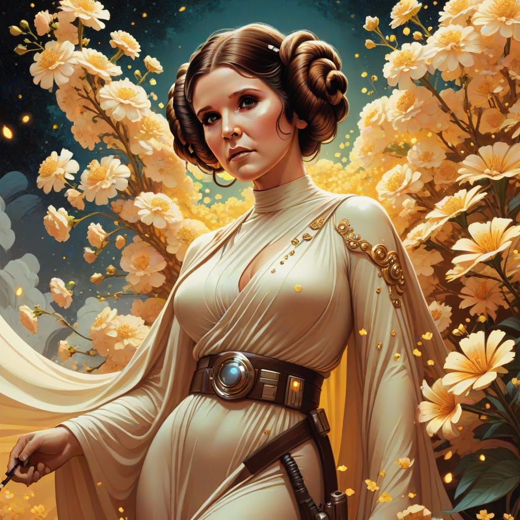 Princess Leia in Floral Comic Book Art