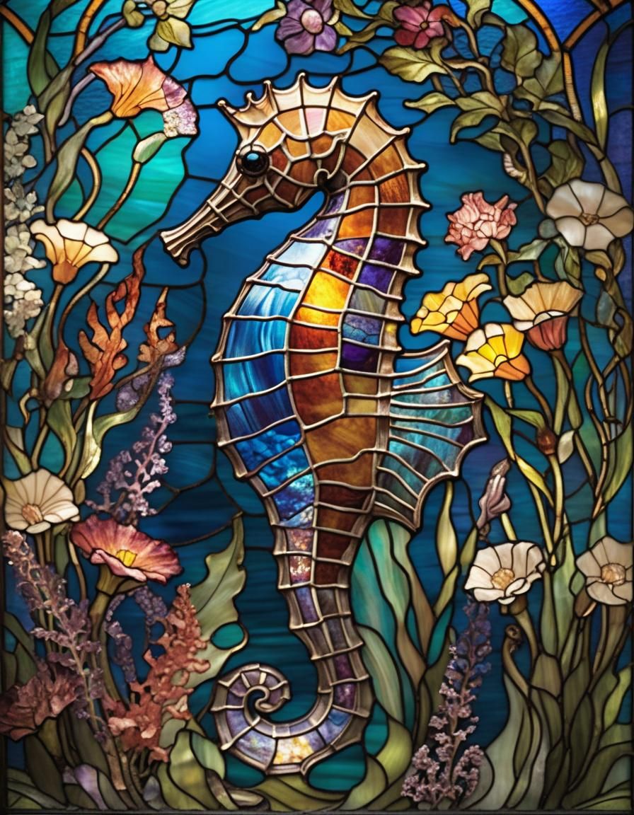 Stained Glass Seahorses in a Colorful Wonderland