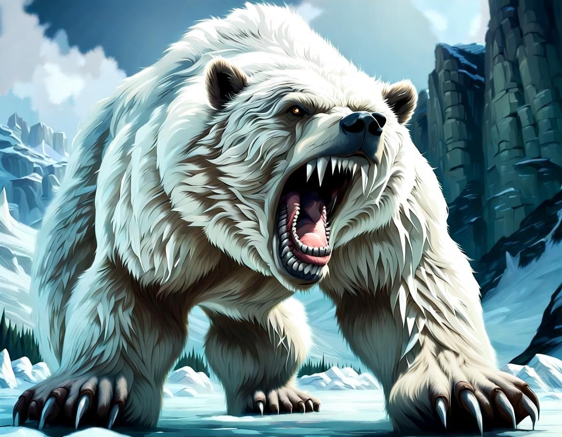 Epic White Fur Bear Creature in Icy Landscape