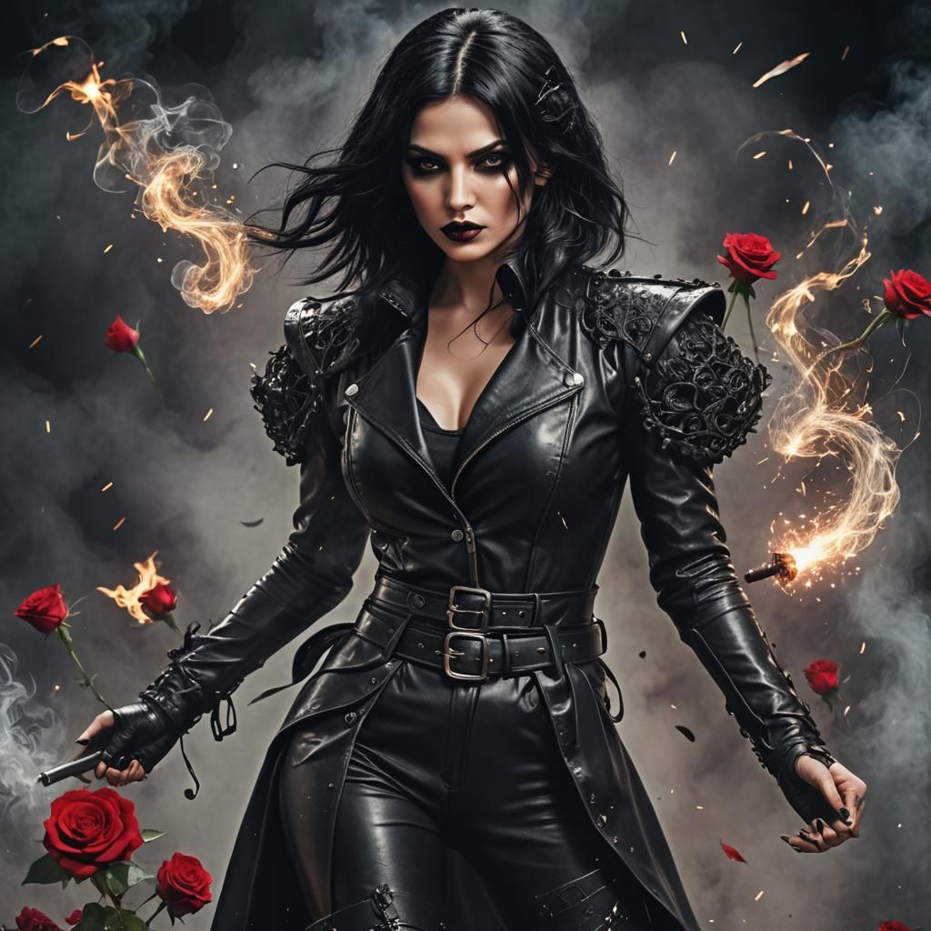 Gothic Dark Fantasy Woman with Magic and Roses