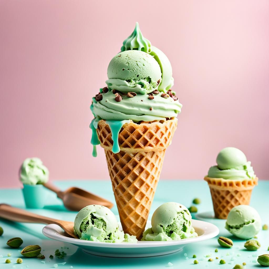 Colorful Ice Cream Cone on White Background