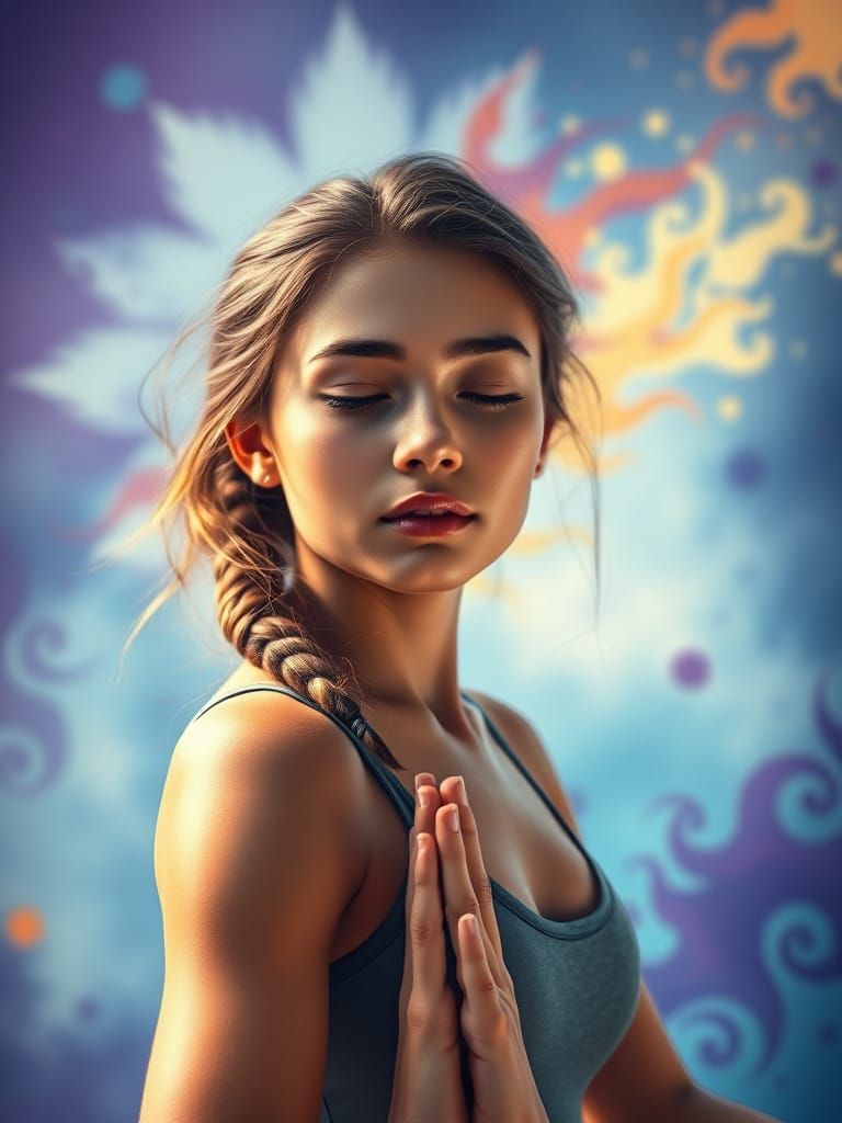 Serene Yoga Practitioner in Vibrant, Abstract Background