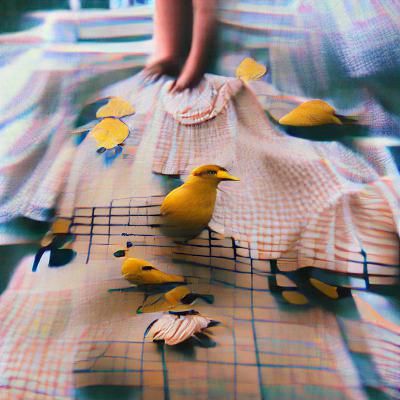 Nostalgic Scene with Birds and Checkers
