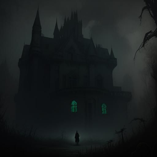 Eerie Abandoned Castle in Foggy Shadow