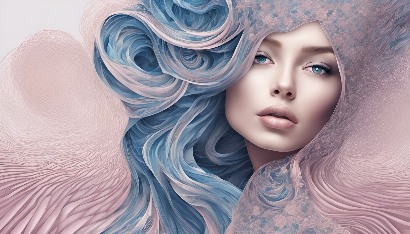 Sensual Woman with Blue Diamond Hair, Abstract Fractal