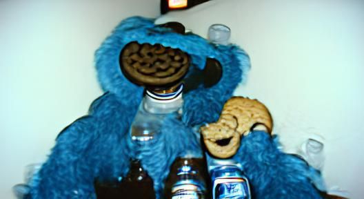 Surreal Cookie Monster in Psychedelic Dreamscape