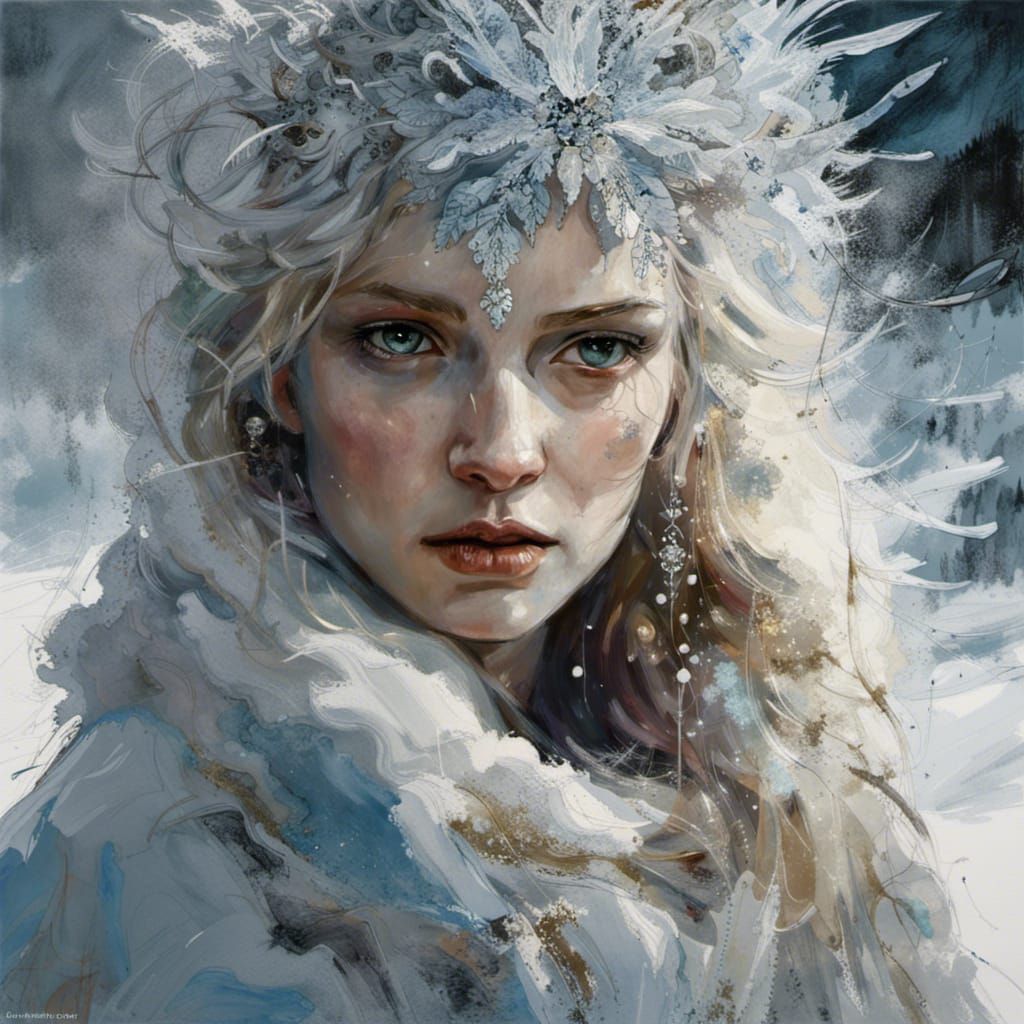 Snow Queen Portrait in Swiss Alps, Fantasy Art