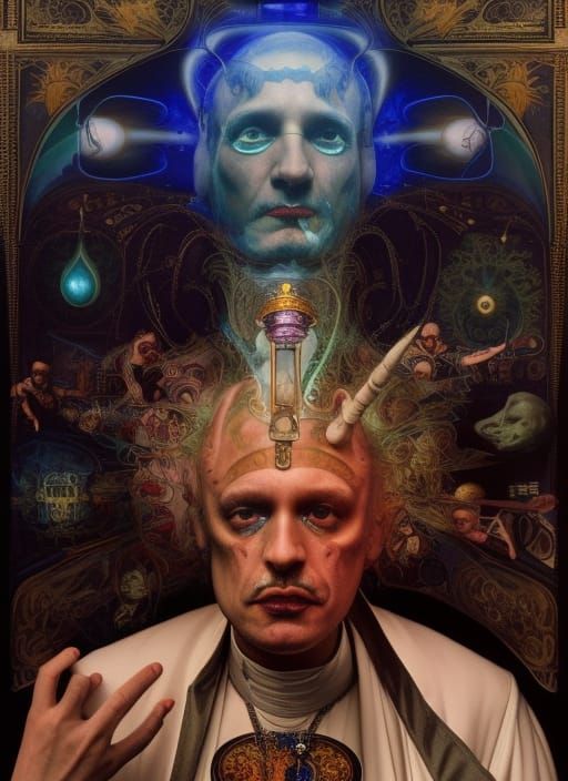 Surreal Electric Pope Dreamscape in Ornate Detail