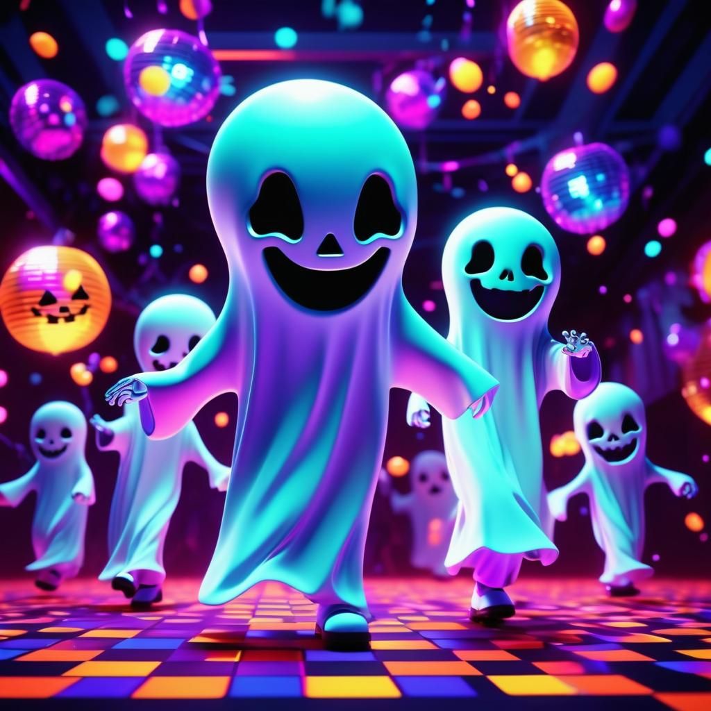 Kawaii Halloween Disco with Dancing Ghosts