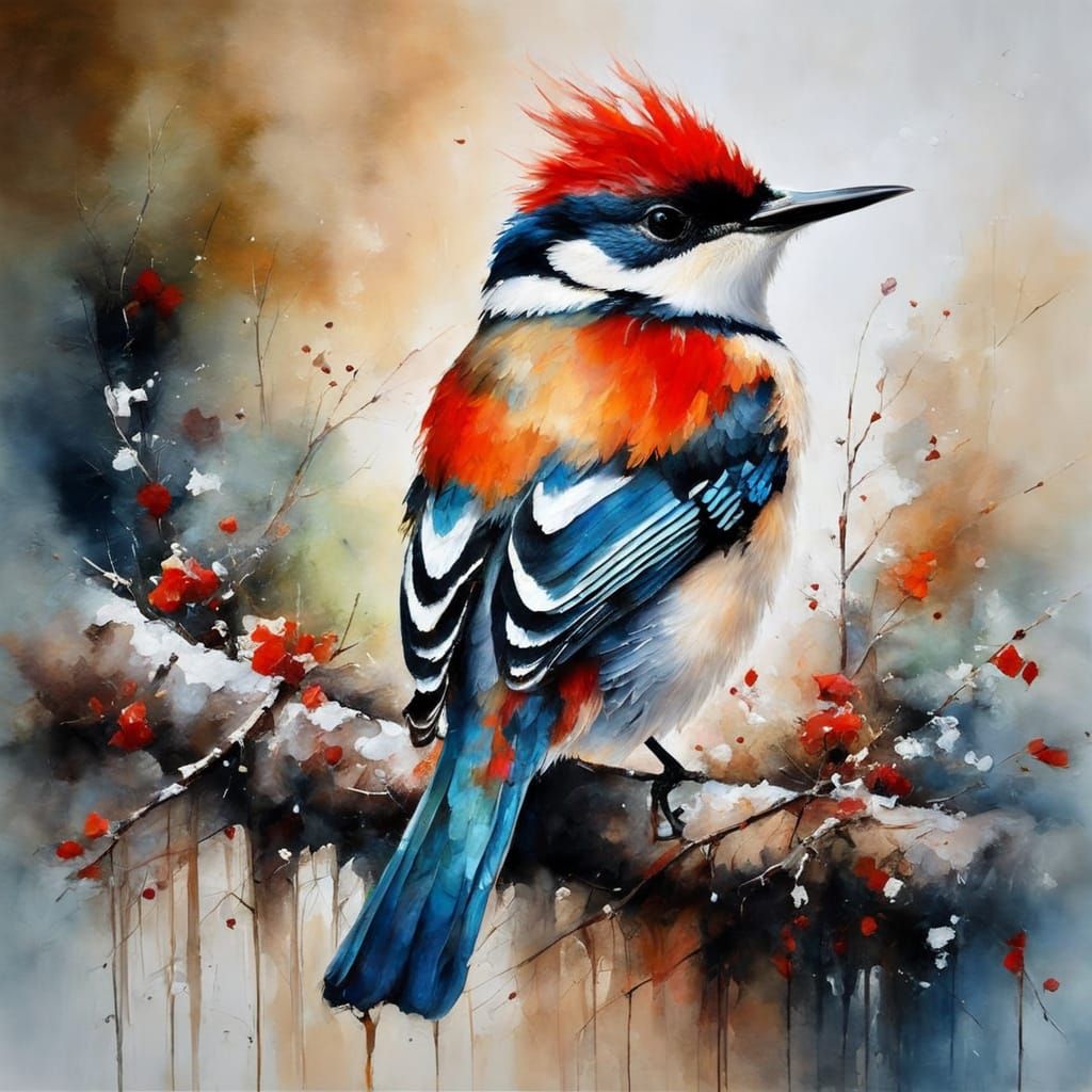 Woodpecker in Detailed Impasto Style