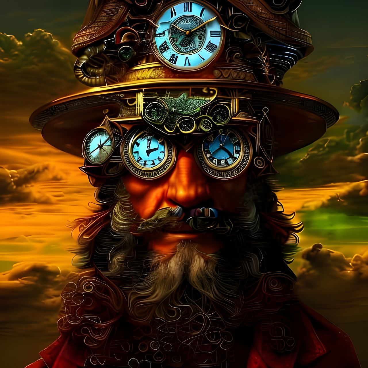 Steampunk Portrait of Father Time with Clock Head