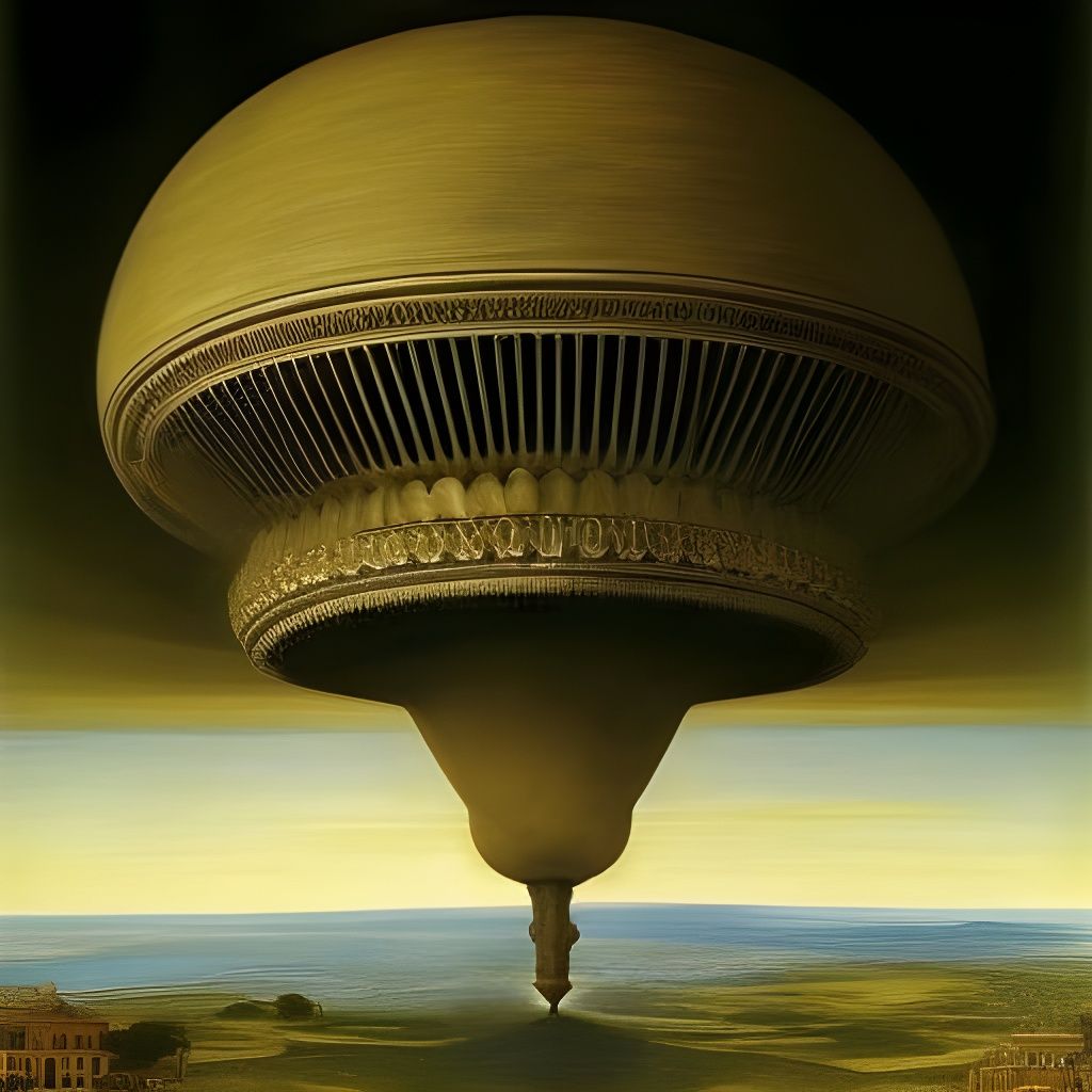 Renaissance Painting of Alien Spaceship Over Rome