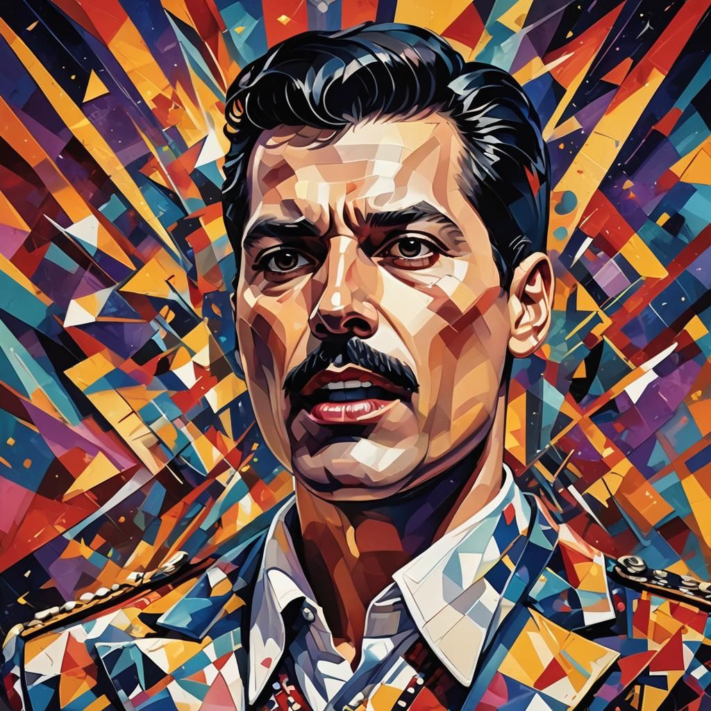 Cubist Portrait of Freddie Mercury in Concert