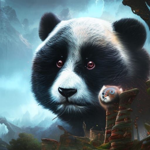Sad Panda in Detailed Matte Painting Style