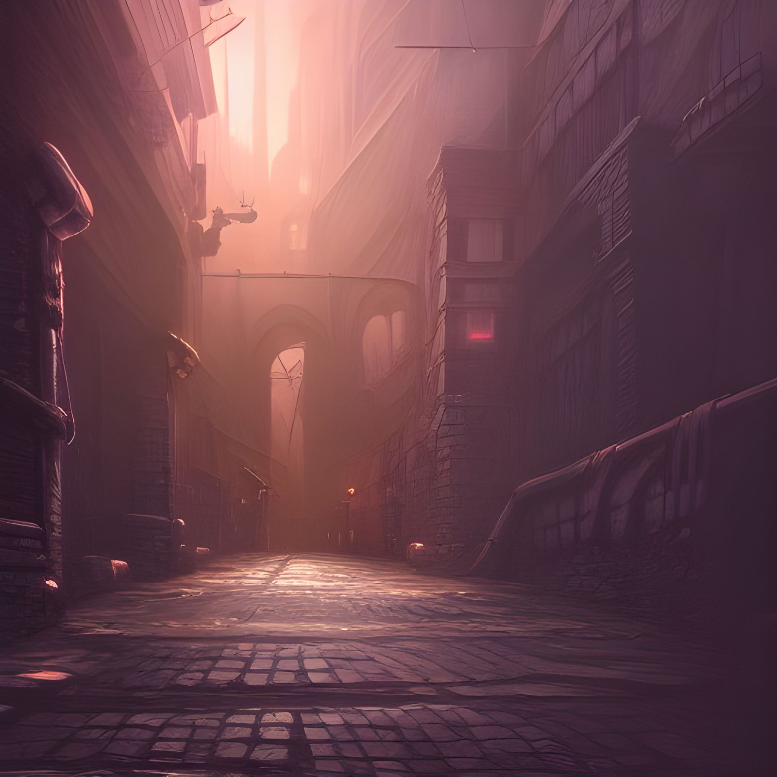 Detailed Dark Alley Matte Painting in 8K