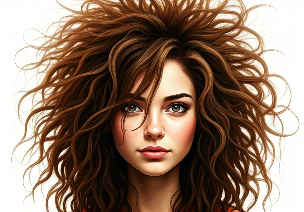 Woman with Messy Hair in Vibrant Digital Portrait