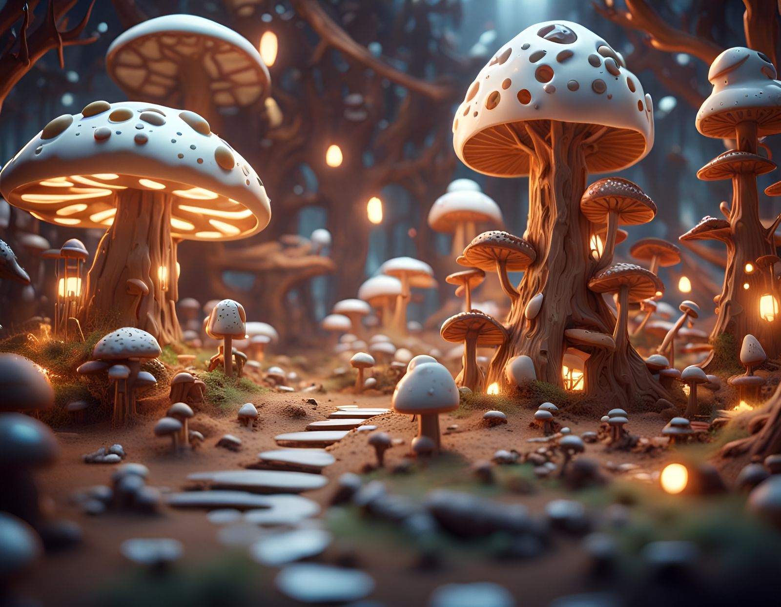 Gingerbread Land with Robots in Sci-Fi Style