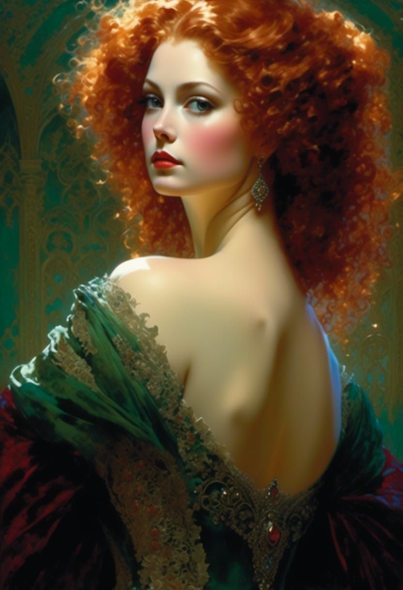 Woman in Lace Gown and Crown: Digital Masterpiece