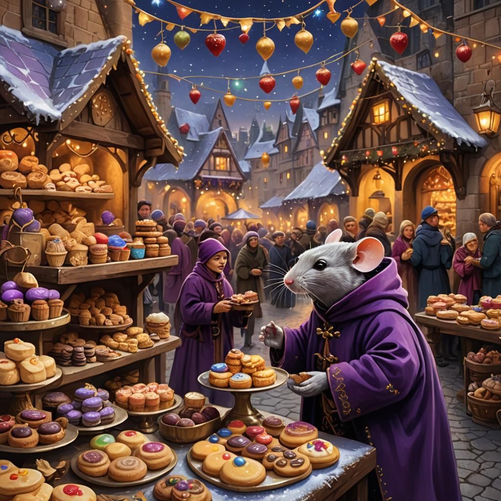 Festive Mouse Market Stall in Folk Art Style