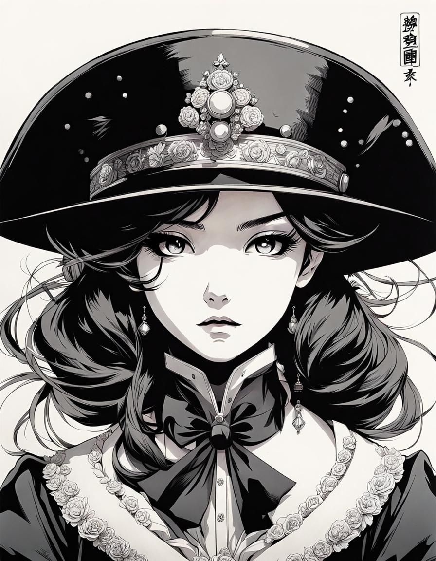 Anime Princess Manga Portrait in Ink Painting Style