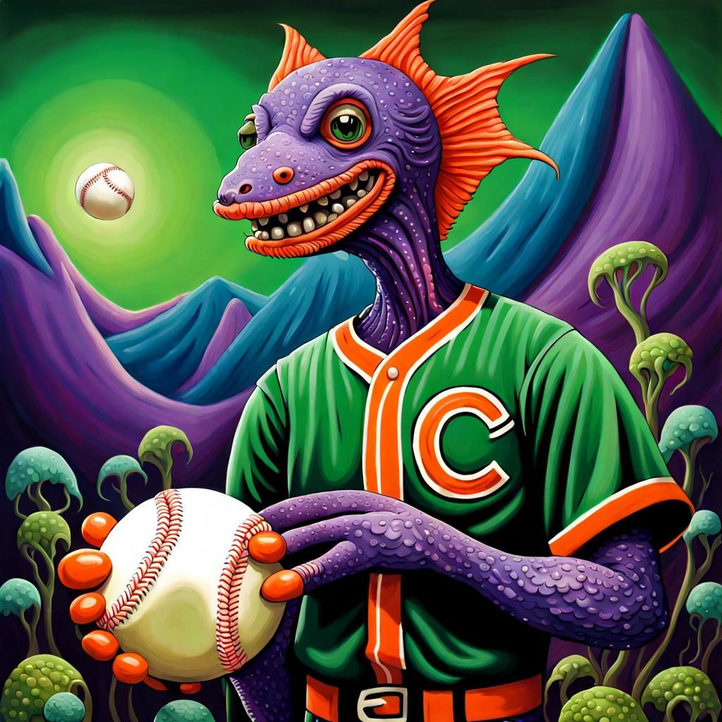 Fantastical Baseball Player on Alien Planet: Detailed Portra...