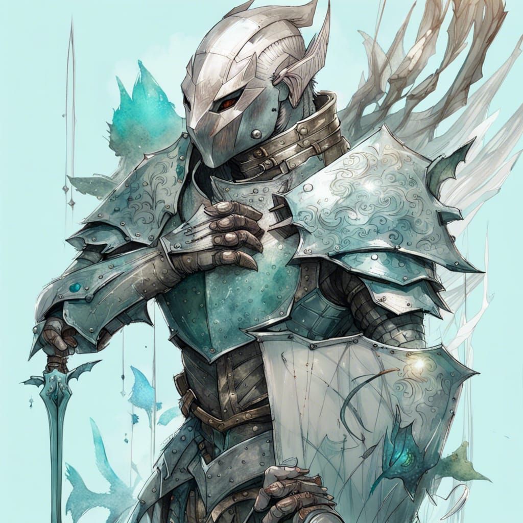 Aquamarine Knight and Wyvern in Detailed Digital Painting