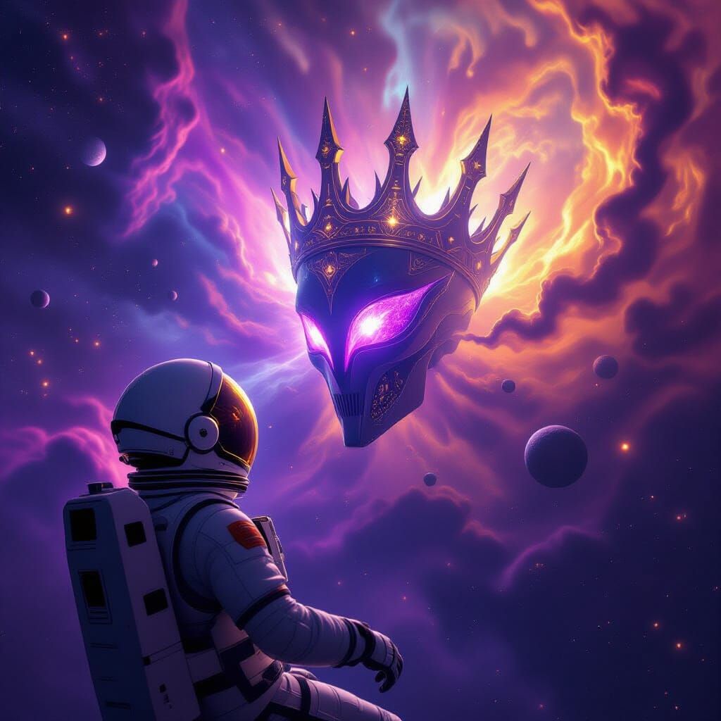 Astronaut Admires Cosmic Crown Artifact in Nebula