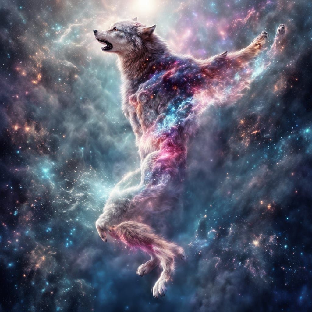 Cosmic Wolf Portrait in Ethereal Light