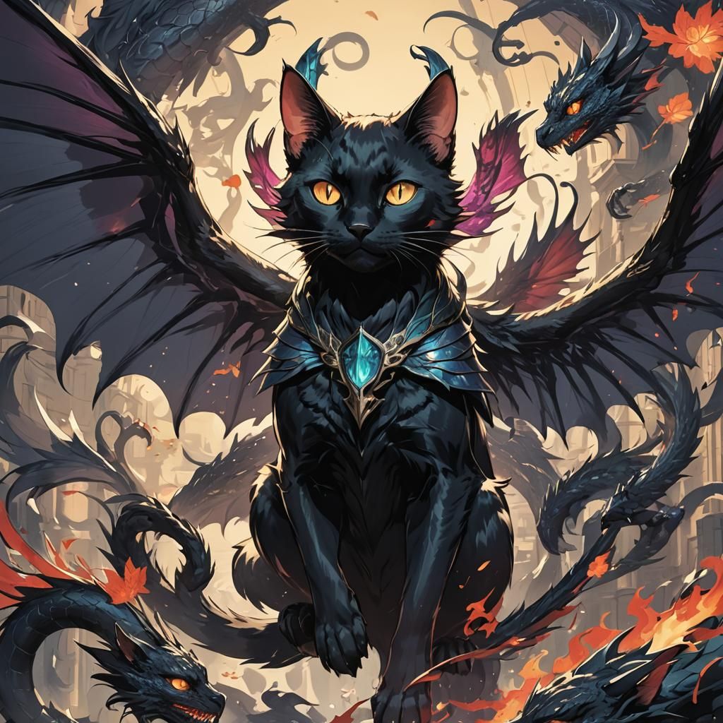 Dragon-Winged Cat in Anime Style