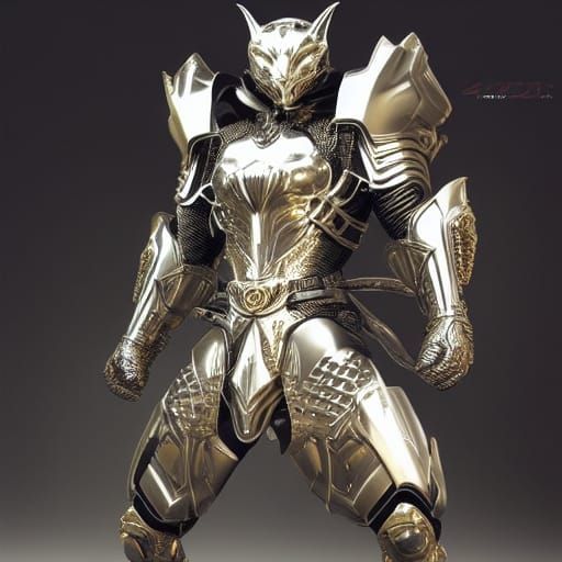 Armored Feline Samurai with Gold Inlays
