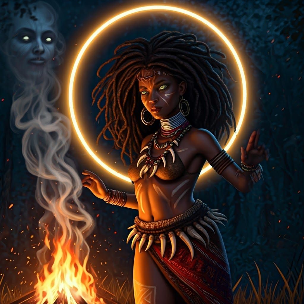 Surrealistic Zulu Witch Dances in Golden Halo