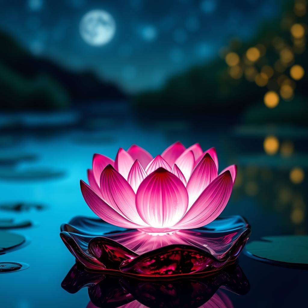 Enameled Glass Lotus Flower Figurine in High Definition