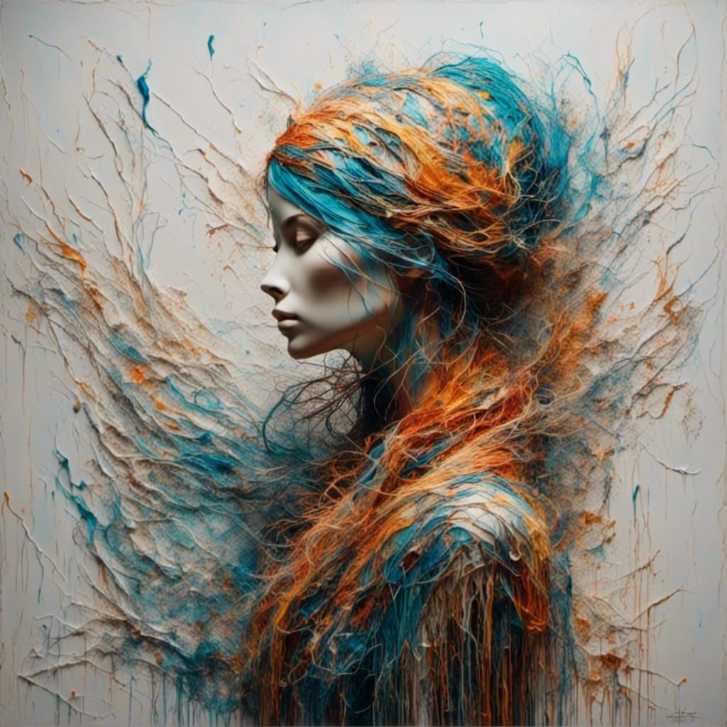 Abstract Portrait Made of Intertwined Silk Threads