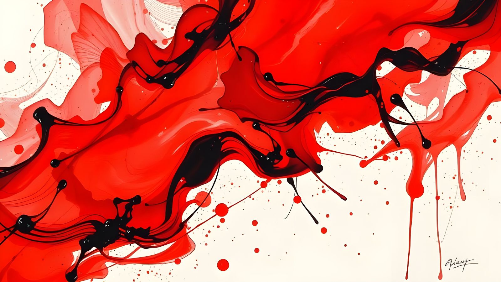 Fire-Red Modern Ink Painting
