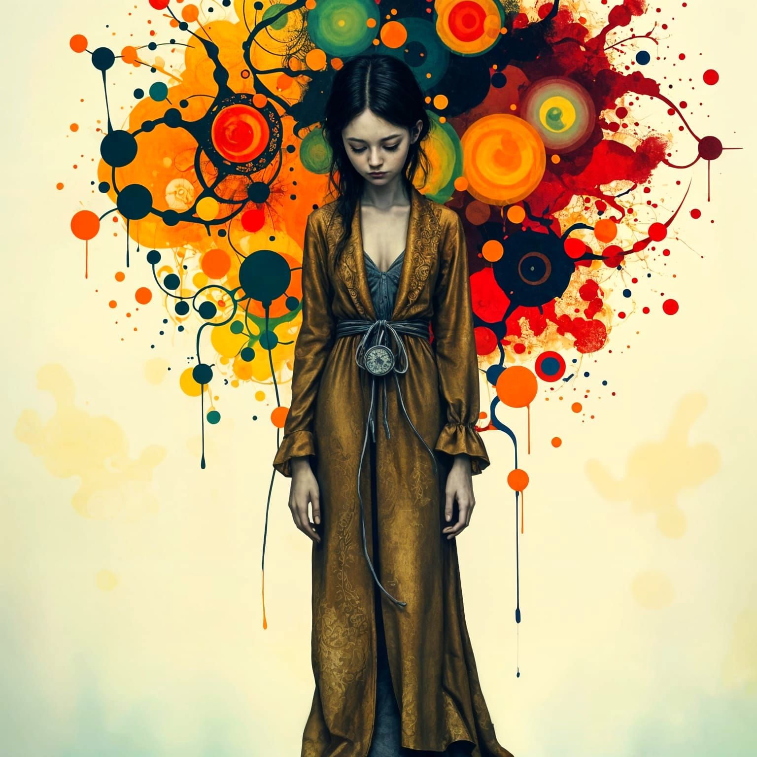 Surreal Melancholy Portrait in a Gustav Klimt Aesthetic