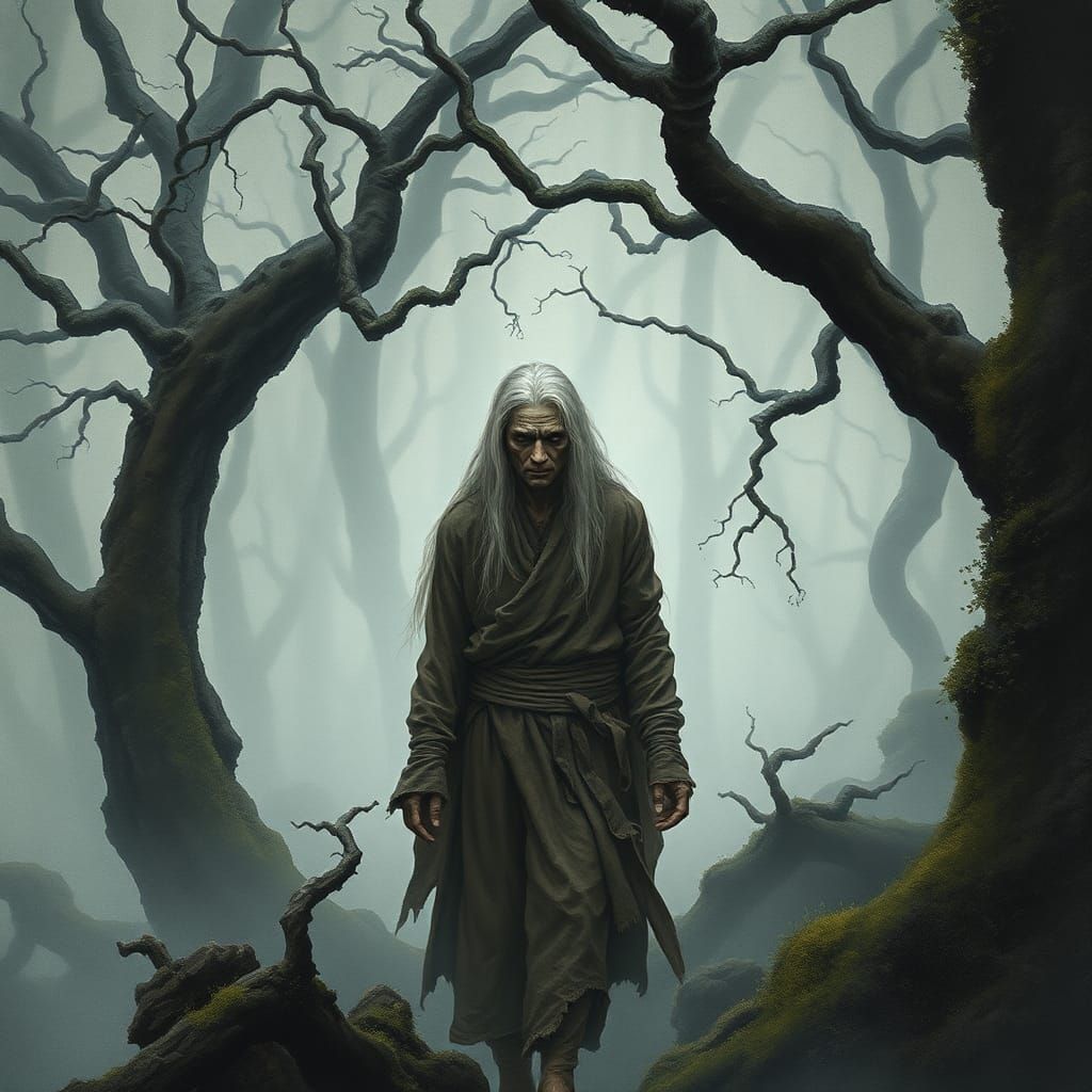 Misty Forest: Eerie Landscape in Watercolor Style