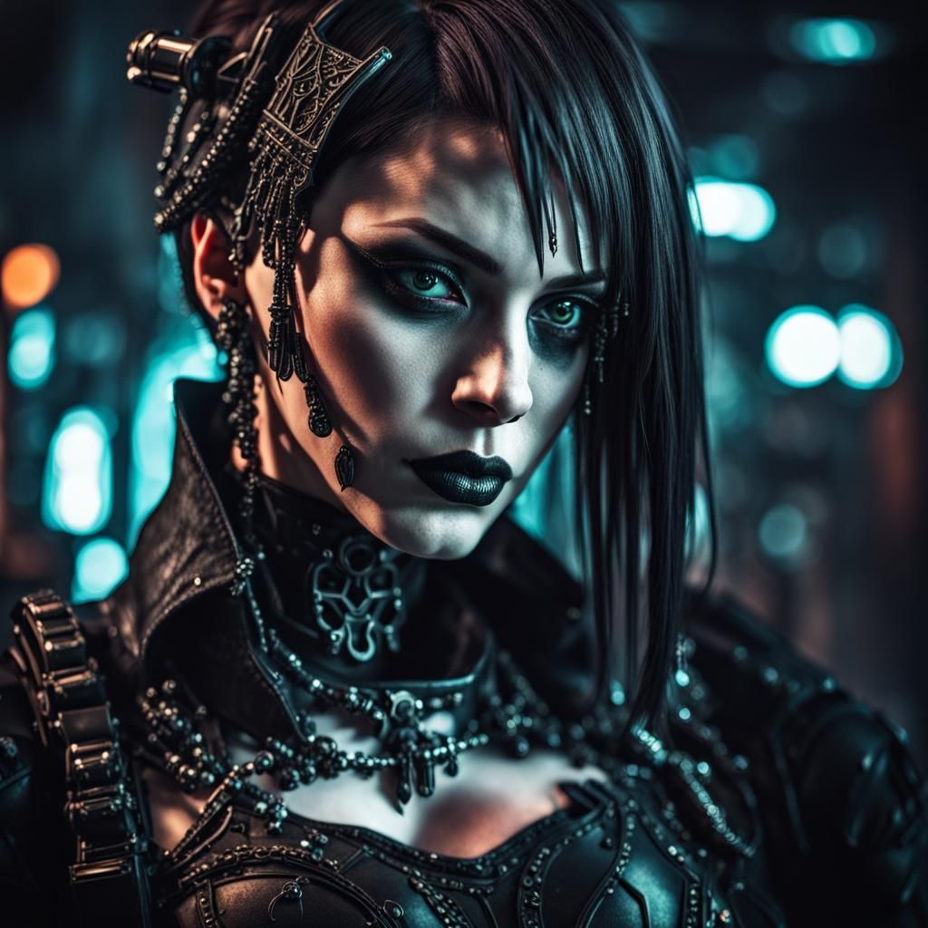 Gothic Cyberpunk Woman with Intricate Details