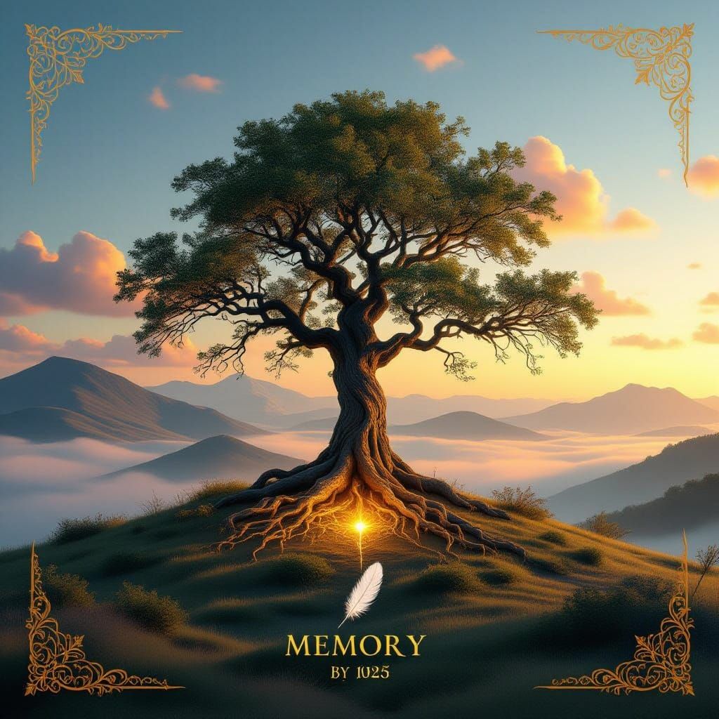 Cinematic Abstract Album Cover: Ancient Tree in Golden Light