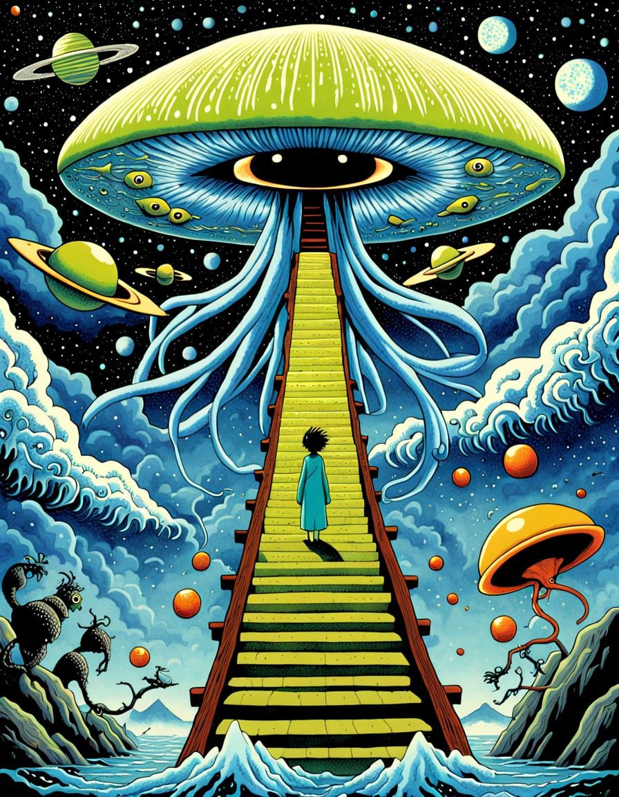 Surreal Cosmic Fly Journey Art: Ito Style